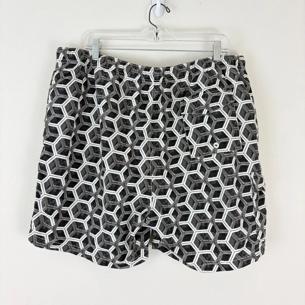 Tommy Bahama Relax Mens XXL Black White Geometric Honeycomb Swim Trunks Shorts